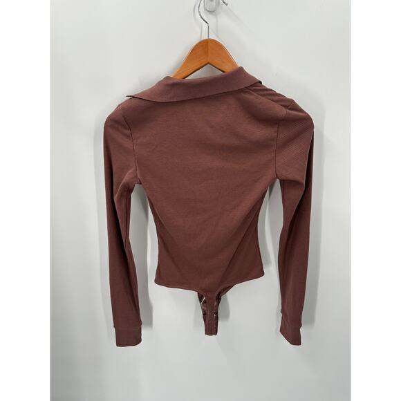 Free People NWT Do It Right Ribbed Collared Bodysuit in Hickory Brown // XS - Picture 8 of 8